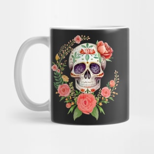 Pink Floral Dia De Los Muertos Sugar Skull Mug